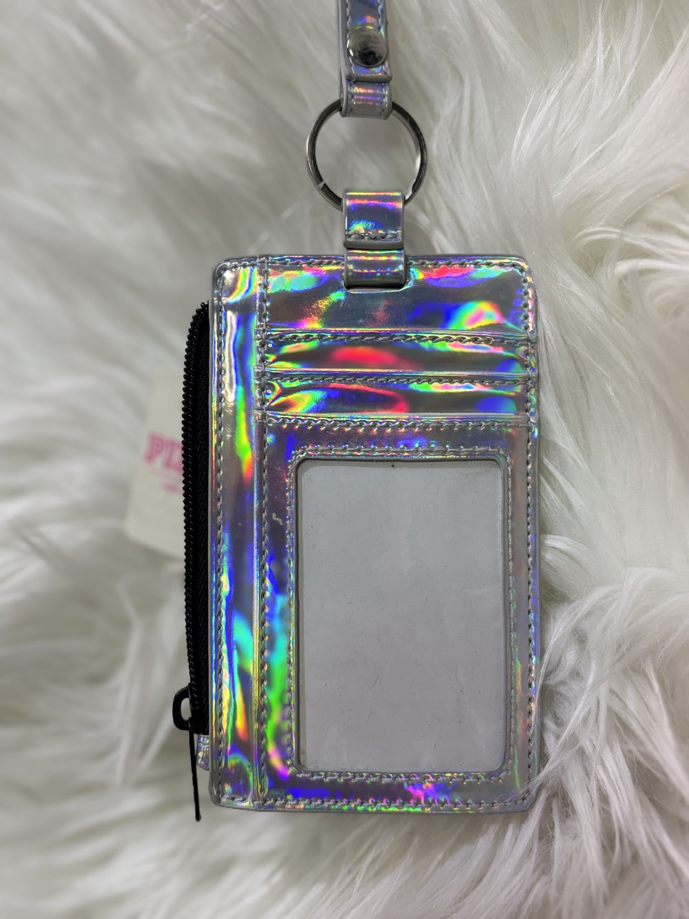 NWT ✶FREE✶ WOW [VS · PINK] Silver Black Wristlet Lanyard Keyring Coin Purse GIFT - Picture 4 of 14